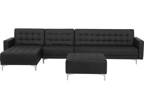 Sofá Rinconera con Reposapiés Aberdeen (Negro - Piel Sintética -168x347x83 cm)