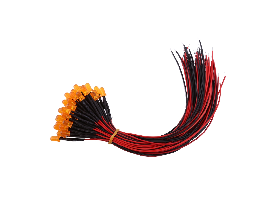 50pcs Diodos Led Pre Cableados 12v Dc 5mm Naranja Lente Difuso