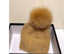 2026-gorro De Conejo Real Tejido De Invierno Para Mujer Con Pompon De Zorro Real Calientito Y Fashion Vsb Amarillo