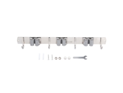 Soporte de pared para escobas y fregonas, acero inoxidable 304, 3 estantes, 4 ganchos, color gris.