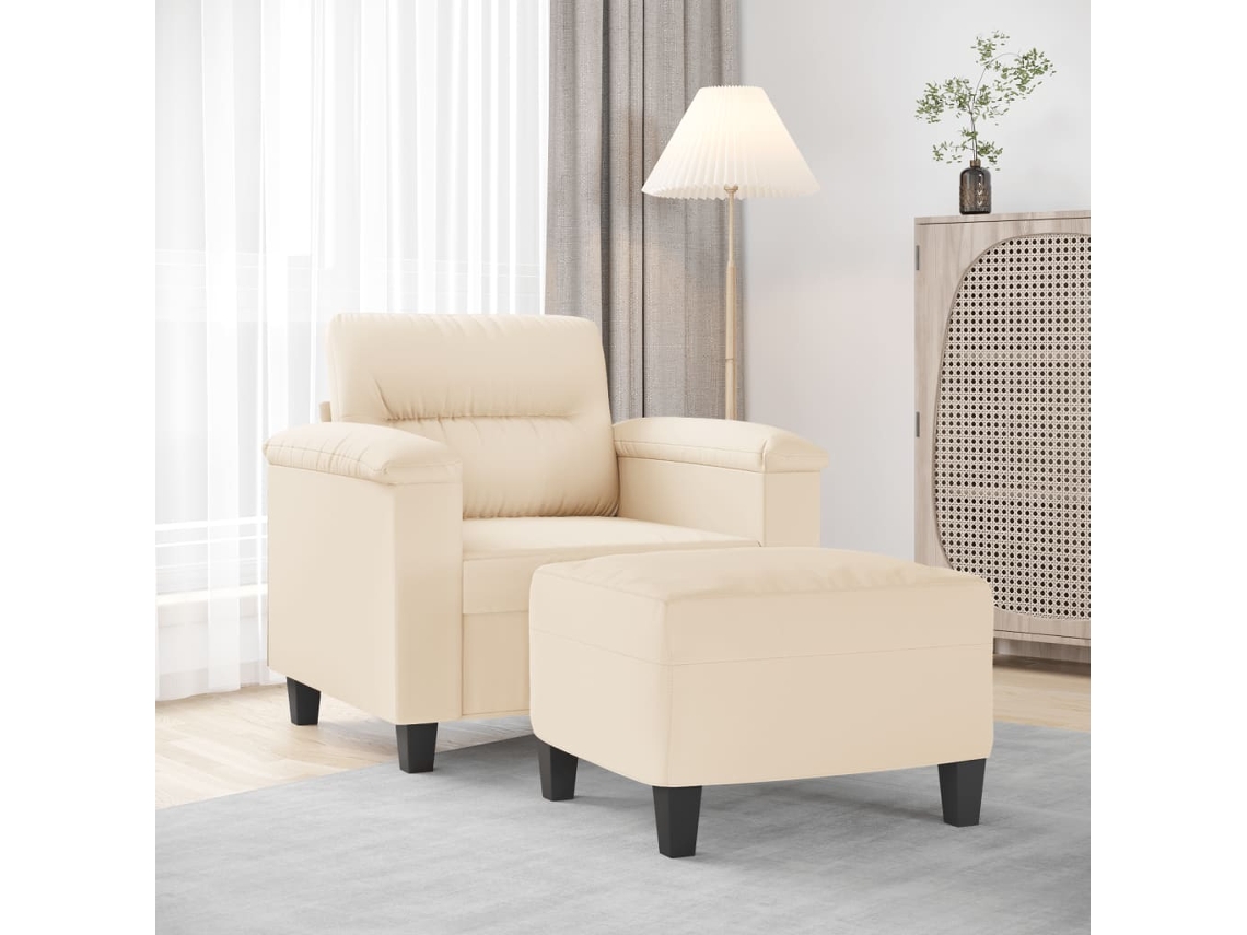 Sillón De Salón | Silla | Sillón Con Taburete Tela De Microfibra Beige 60 Cm Wsd771551