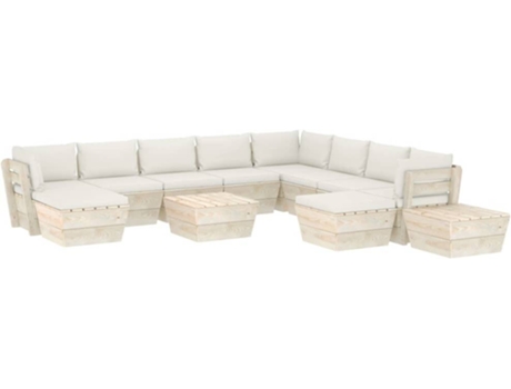 Conjunto 12 Muebles de jardín de palets VIDAXL y cojines madera de abeto
