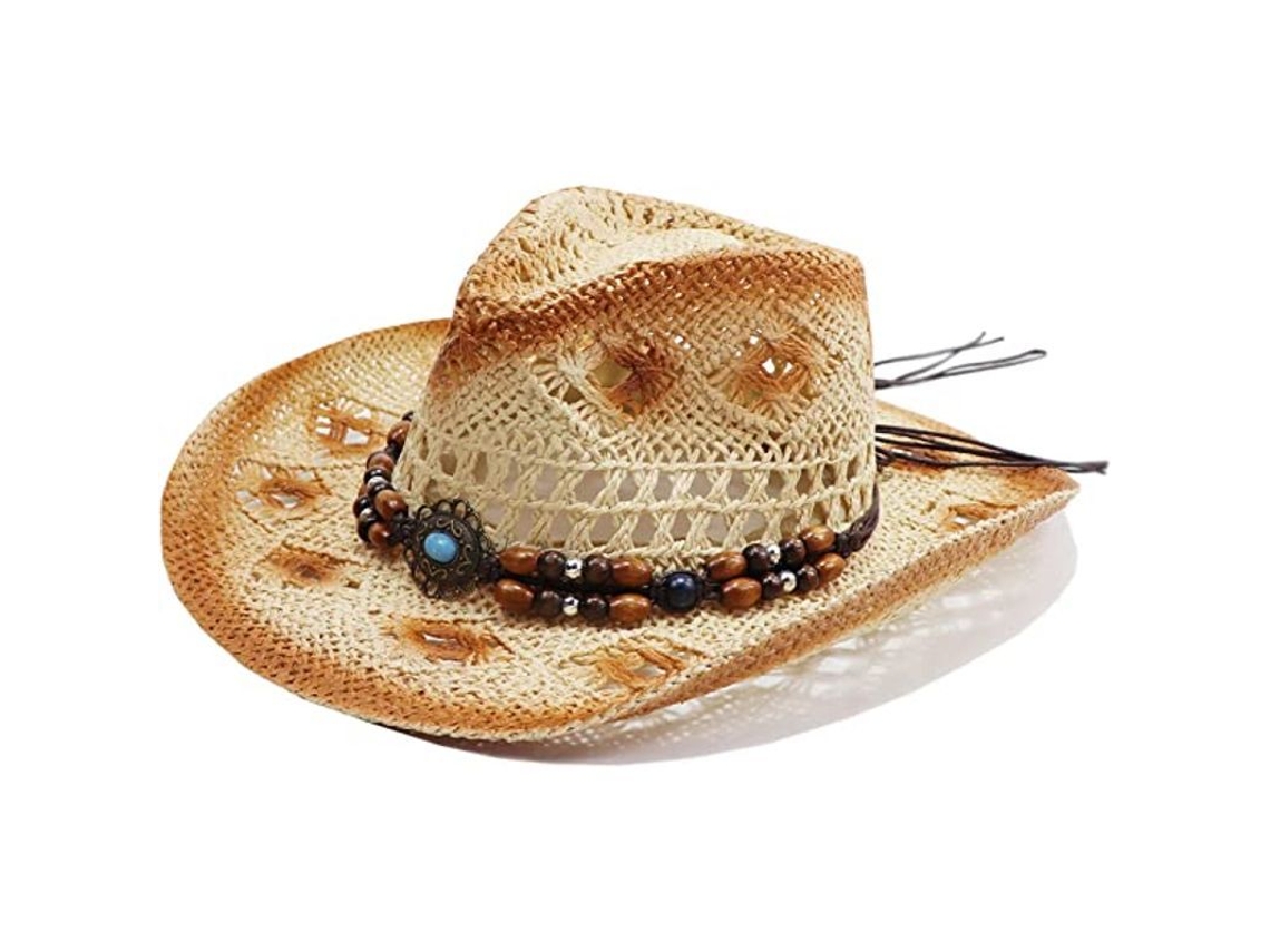 Sombrero Vaquero Unisex De Paja Color Beige Con Ala Moldeable Para La Playa, De 56 A 58 Cm.