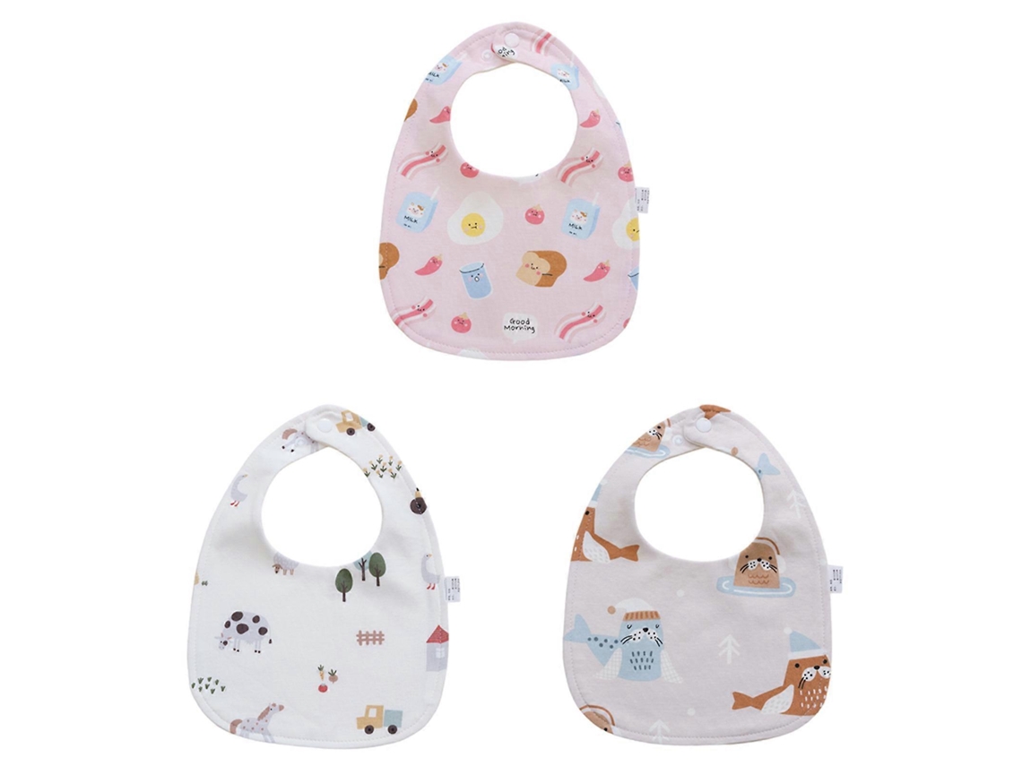 Juego de 3 baberos de algodón estampados para recién nacidos, delantal para bebés babeantes, paño para eructar, baberos absorbentes y resistentes.