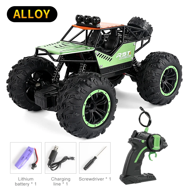 Caminhão Monstro Off-Road com Controle Remoto, Carroceria Metálica, Motor 2WD, Lanterna LED Duplo MDUG (Verde)