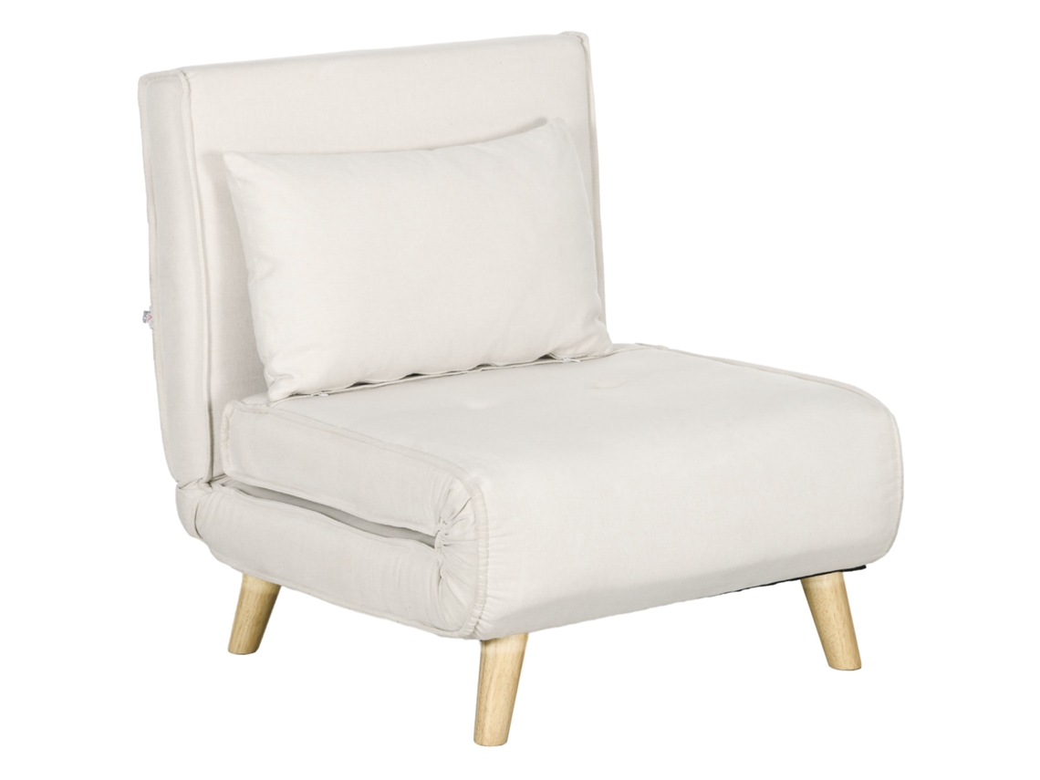Sillón Cama Individual 2 En 1 Sofá Cama Plegable Con Respaldo Ajustable Y Cojín Para Sala Dormitorio 72x78x79 Cm Crema