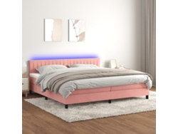 Cama Box Spring Colchón Y Led Terciopelo Rosa 200x200 Cm