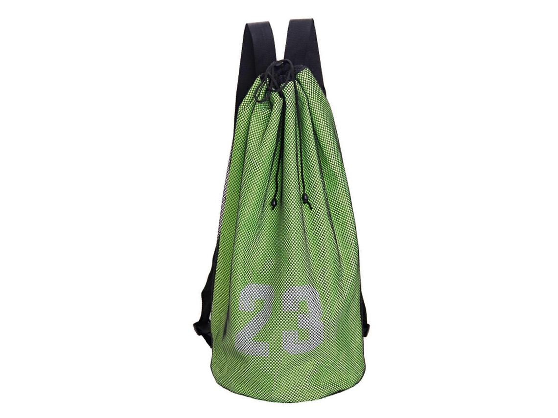 Mochila para guardar balones de voleibol al aire libre con cordón ajustable, portátil, de malla, para baloncesto, fútbol y fútbol americano, verde.