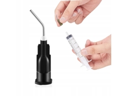 Aguja dosificadora curva de 45°, 14 G, 1,55 mm: precisa y reutilizable | Compatibilidad universal