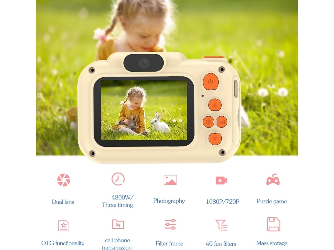 Cámara para niños H9 1080p 4800w con doble cámara frontal y trasera, color morado Yemaesre