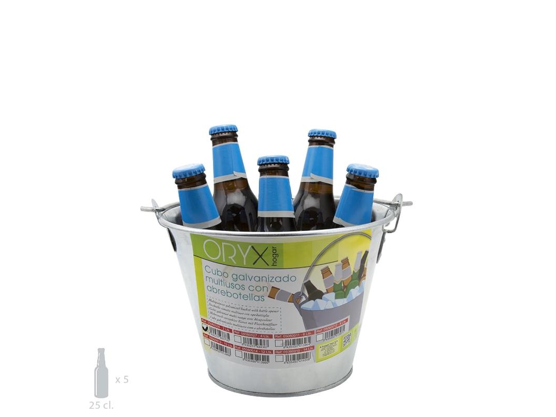 Cubo Zinc Metal Galvanizado Multiusos  2 Litros 20.5 x 14 x 15 (alt.) cm con Abre Botellas ORYX