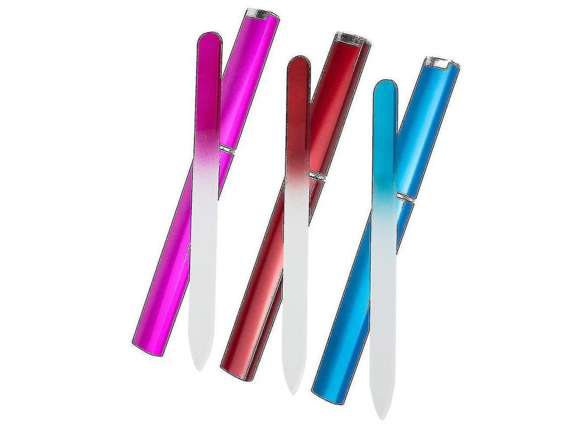 3 Limas De Uñas De Vidrio Con Estuche, Limas De Uñas De Doble Cara, 3 Piezas, Duraderas Y Reutilizables.