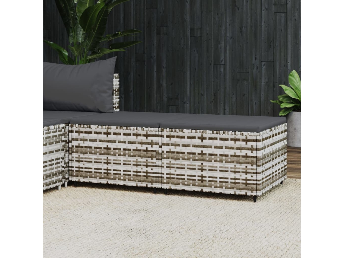 Reposapiés de jardín con cojines, 2 piezas, ratán gris, Wsd93888 Lovely Home