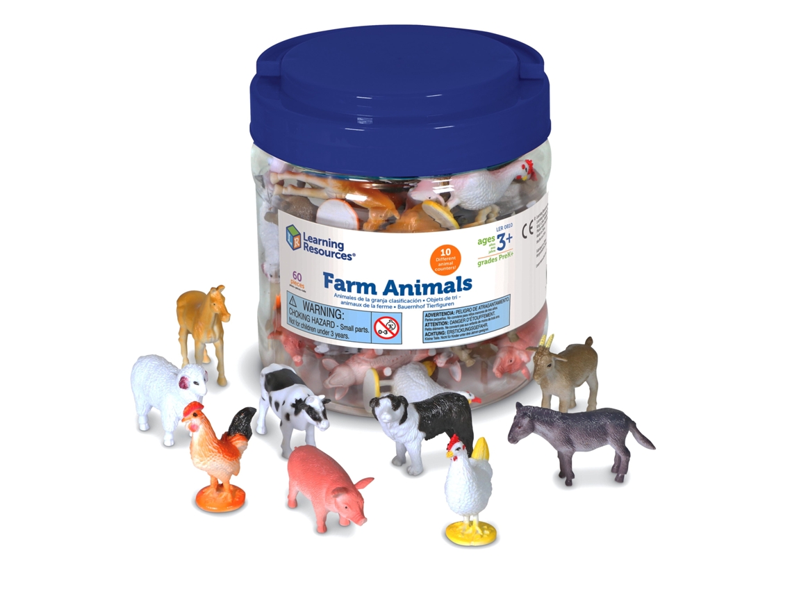Recursos de aprendizaje para contar animales de granja (juego de 60)
