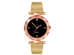 Reloj De Pulsera Unisex Con Brazalete Redondo De Malla De Acero, Movimiento De Cuarzo De Moda, Color Dorado.