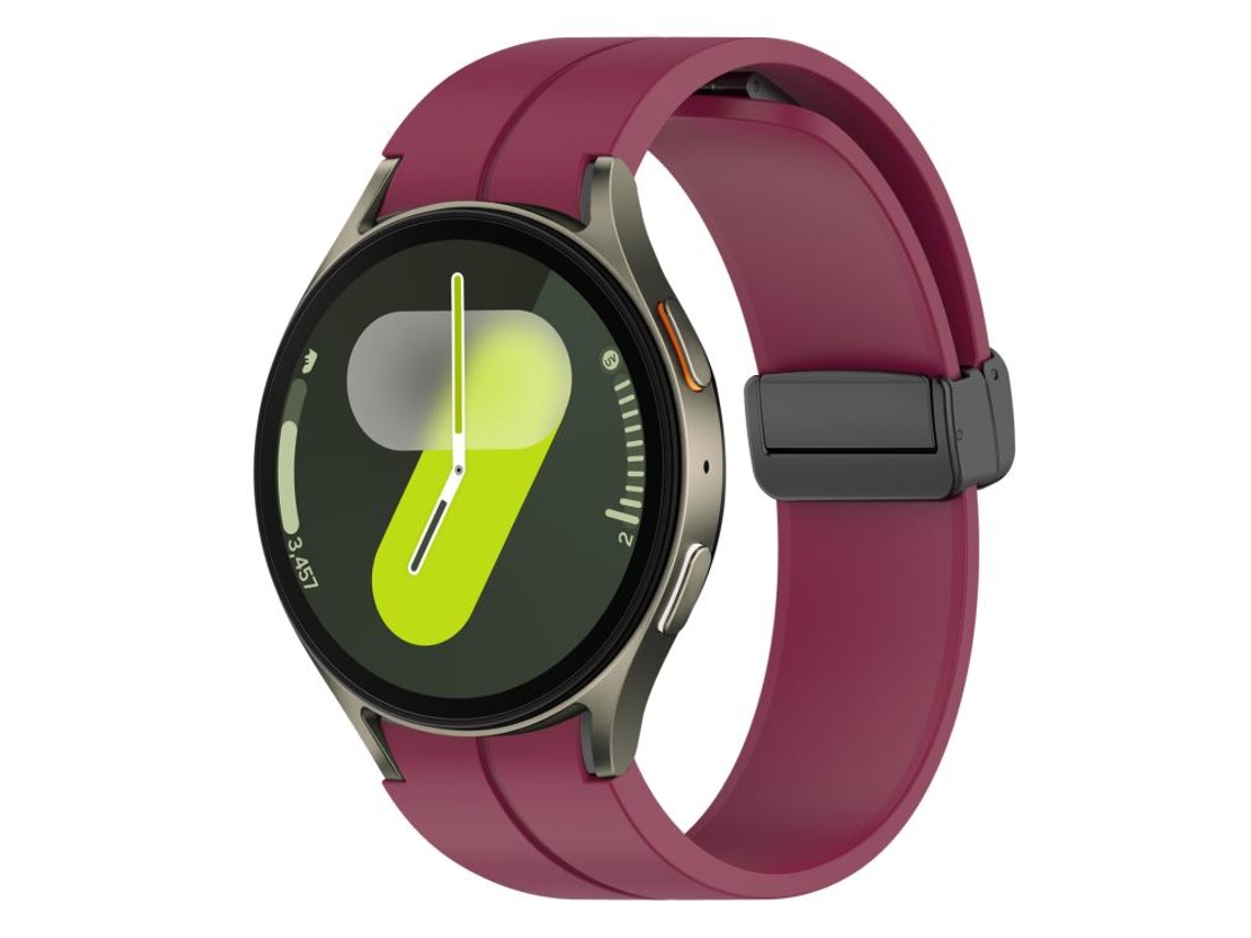 Bracelete Para Samsung Galaxy Watch 7/fe/6/5/4 - Silicone Com Fivela Magnética Preta Dobrável - Vinho Tinto