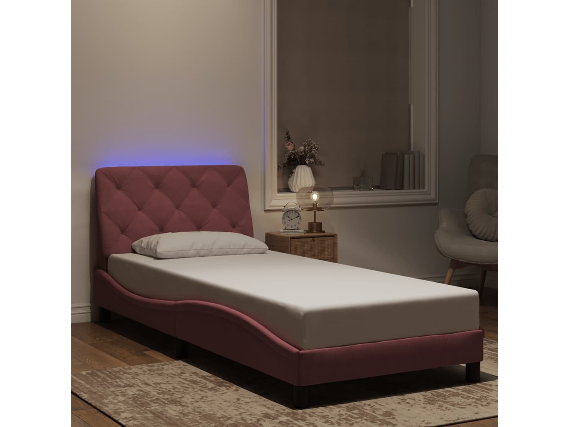 Estructura De Cama Con Luces Led Terciopelo Rosa 90x200 Cm