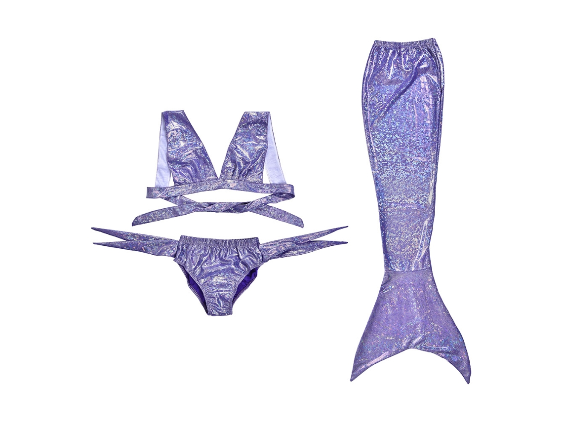 Conjunto de baño de sirena para niña con cola de pez, traje de baño de 3 piezas (130)