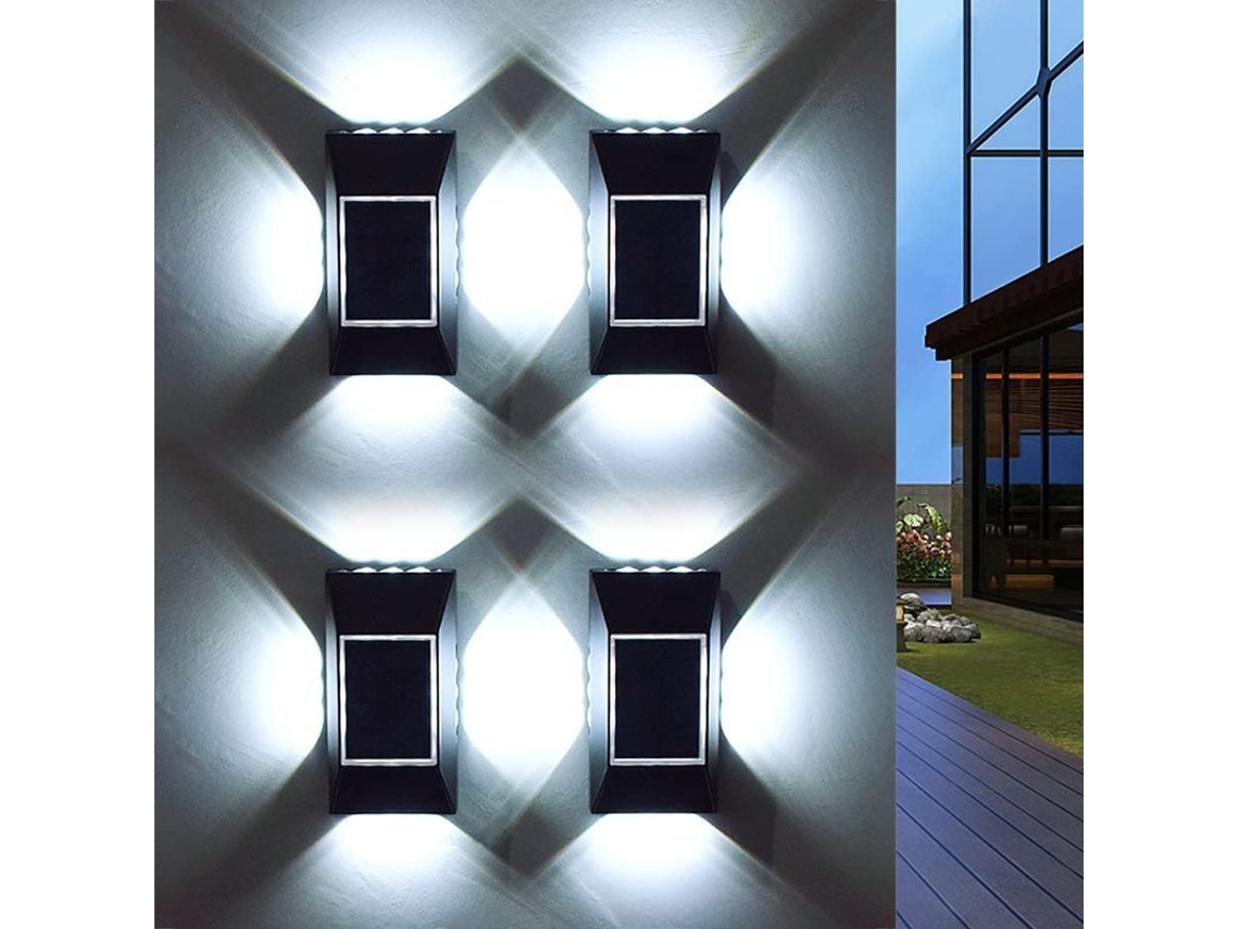 2026-4 Pack Luces Solares De Pared Exterior, 12 Led Luces Arriba Y Abajo Con Sensor Inteligente Ip65 Impermeable