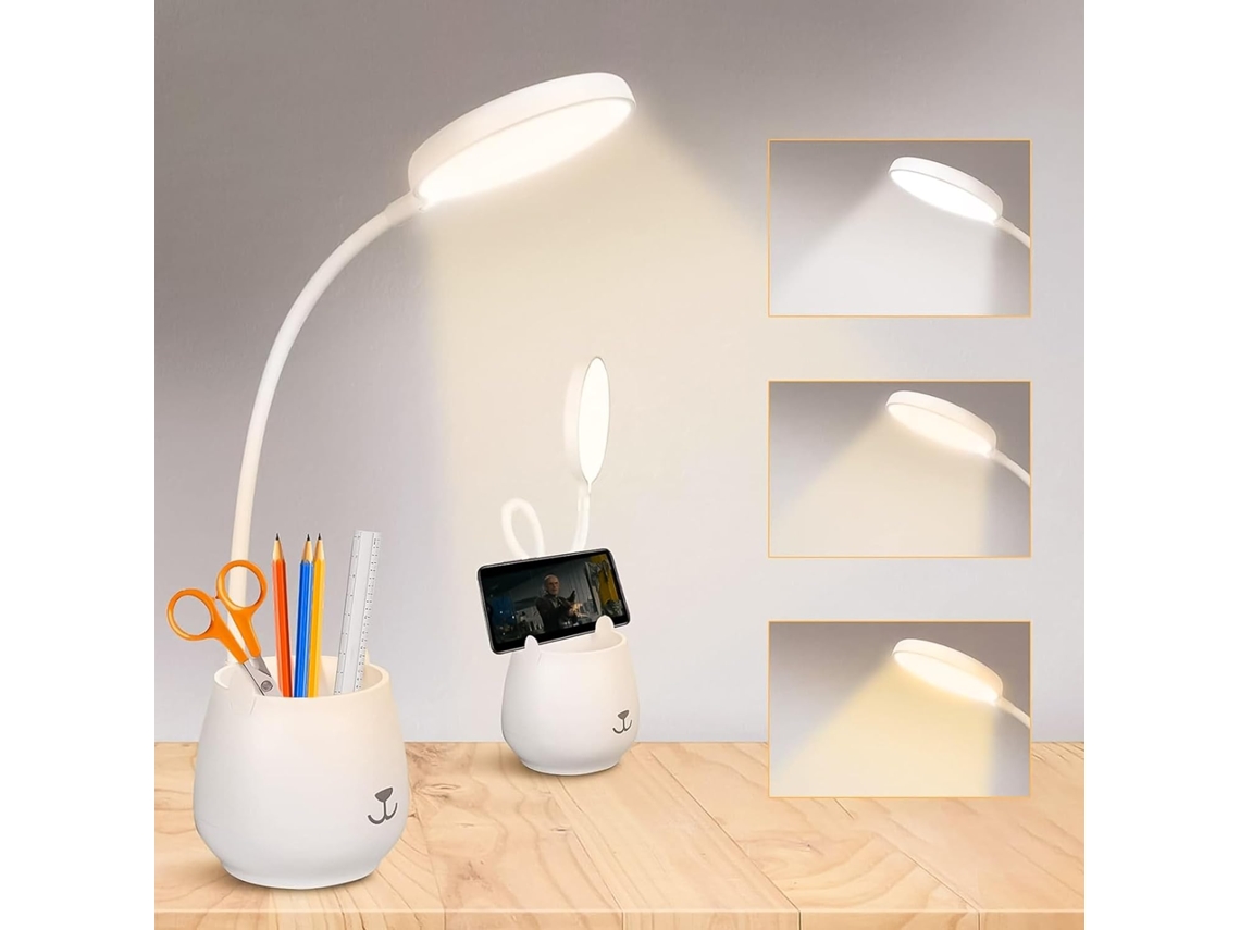 Lámpara Mesa Led Protección Ocular Con Soporte Móvil/bolígrafo, 3 Modos, Recargable Usb, Toque, Ajuste 360°
