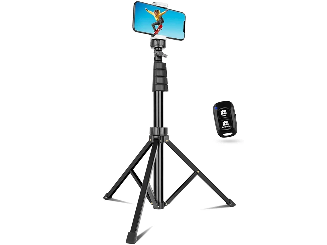 Trípode para teléfono móvil de 62 pulgadas y soporte para selfies, trípode ajustable con control remoto inalámbrico y soporte para teléfonos iPhone y Android, cámara (p