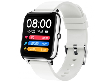 Smartwatch P22 Sleep Monitor Impermeable Fitness Silver Shell White Belt