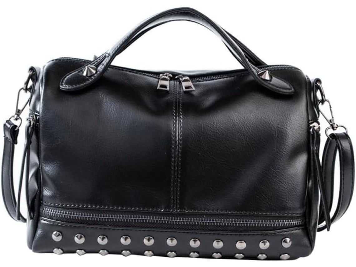 Bolsa De Ombro Feminina Com Tachas, Leve, Em Couro Pu Preto, Bolsa Versátil Para Guardar Seus Pertences Em Passeios E Na Praia.