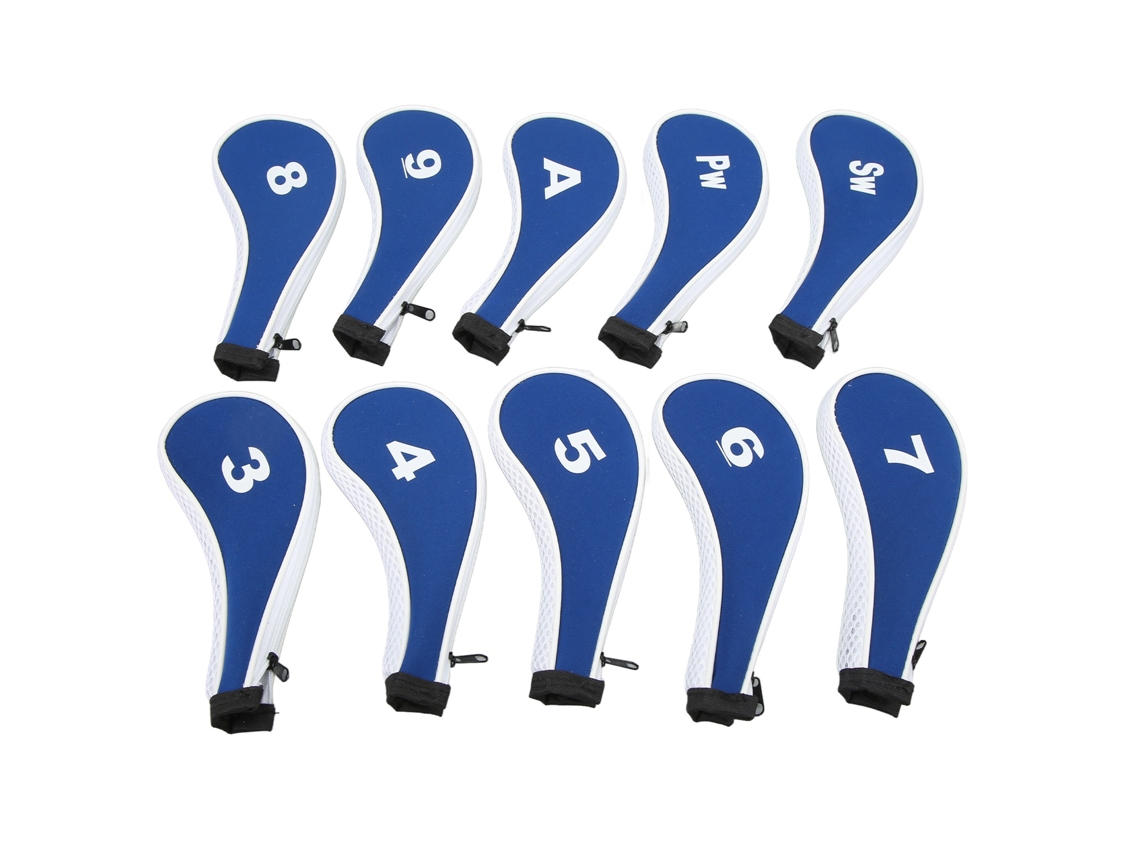 2026-10 Fundas Para Cabezales De Hierros De Golf Con Número Impreso Neopreno Con Cremallera Azul Real Y Blanco