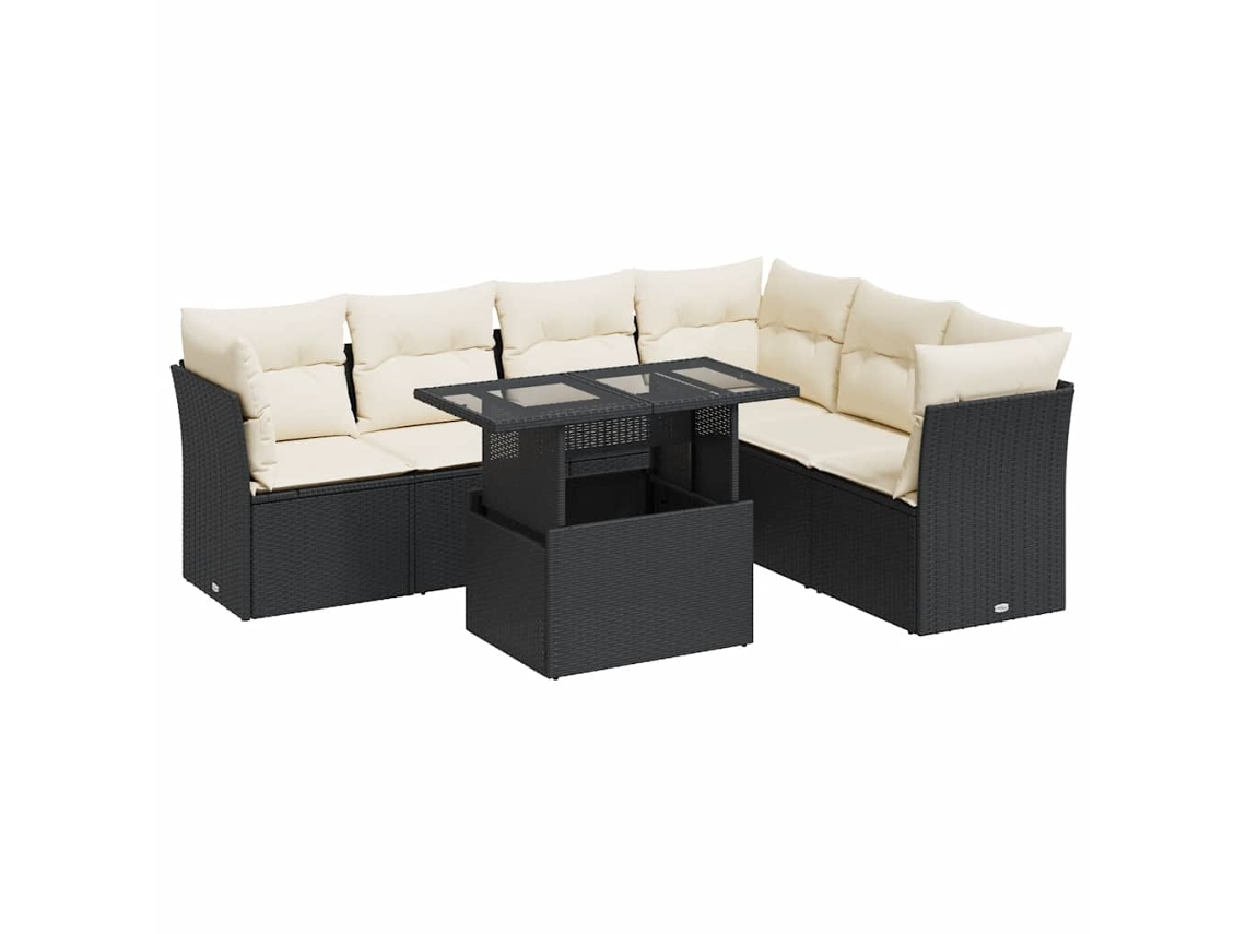 Maison Exclusive - Set De Sofás De Jardín 7 Pzas Con Cojines Ratán Sintético Negro