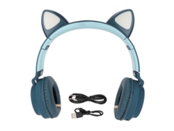 Fones De Ouvido Gamer Com Orelhas De Gato Cute Bass Profundo Luz Led Plegáveis Azul Verde