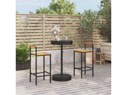 Conjunto de bar de jardín de 3 piezas de mimbre macizo de acacia negro DKD Home Decor