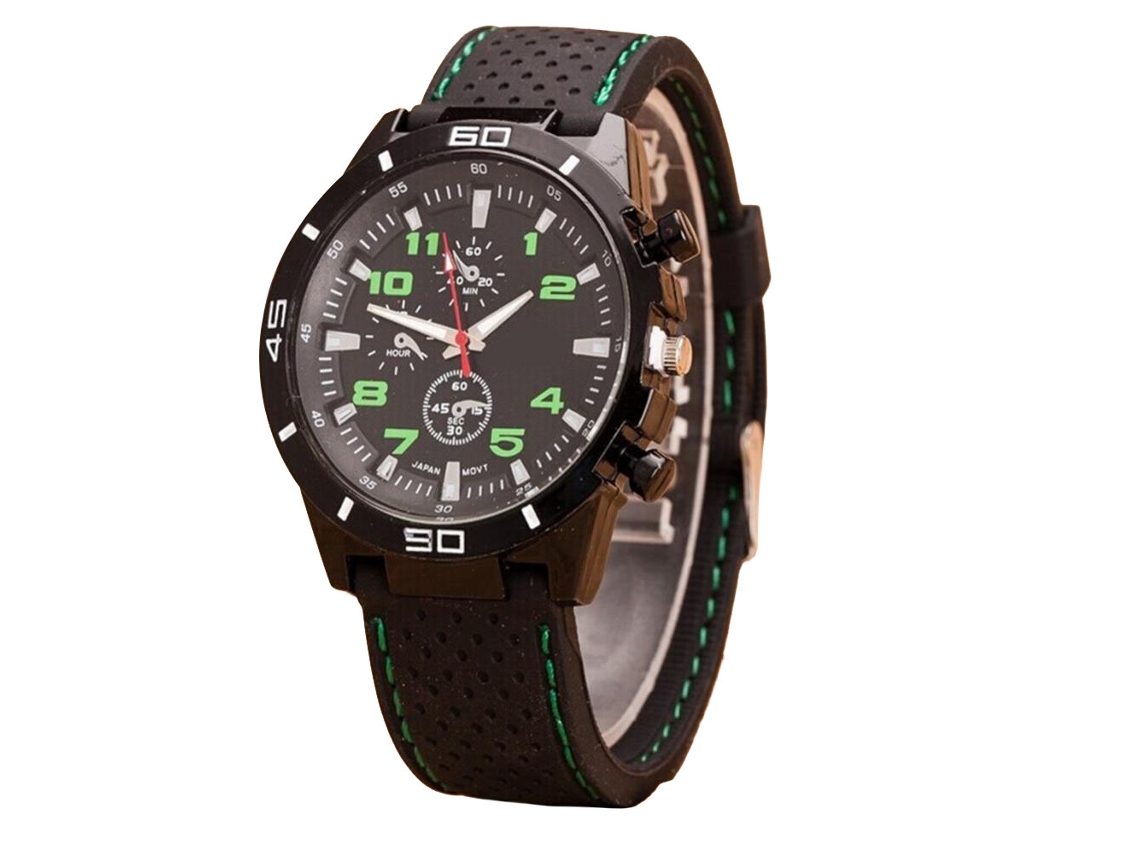 Reloj Hombre De Moda Correa De Silicona Dial Redondo Analógico Cuarzo (verde)