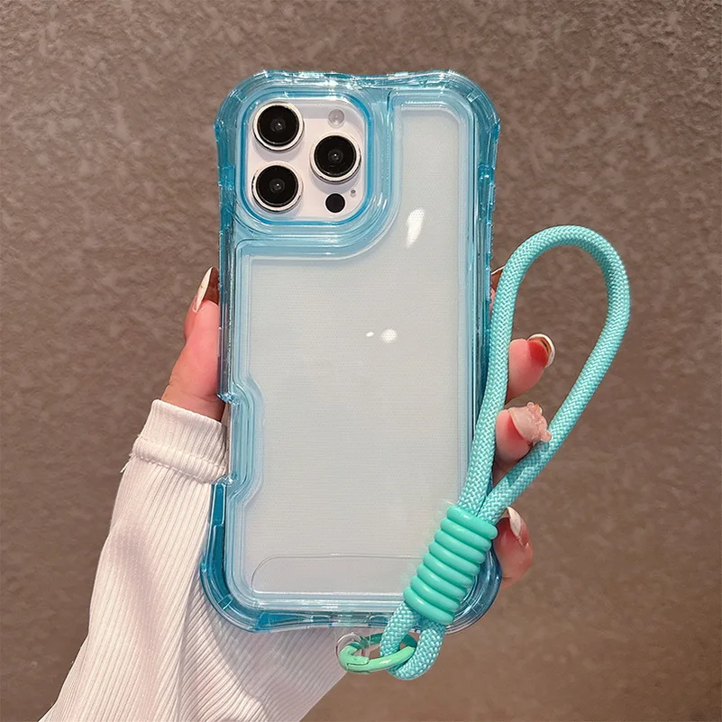 (azul Cielo, Iphone 17) Funda Protectora Transparente A Prueba De Caídas Con Airbag En Las Cuatro Esquinas Y Correa De Muñeca A Prueba De Golpes.