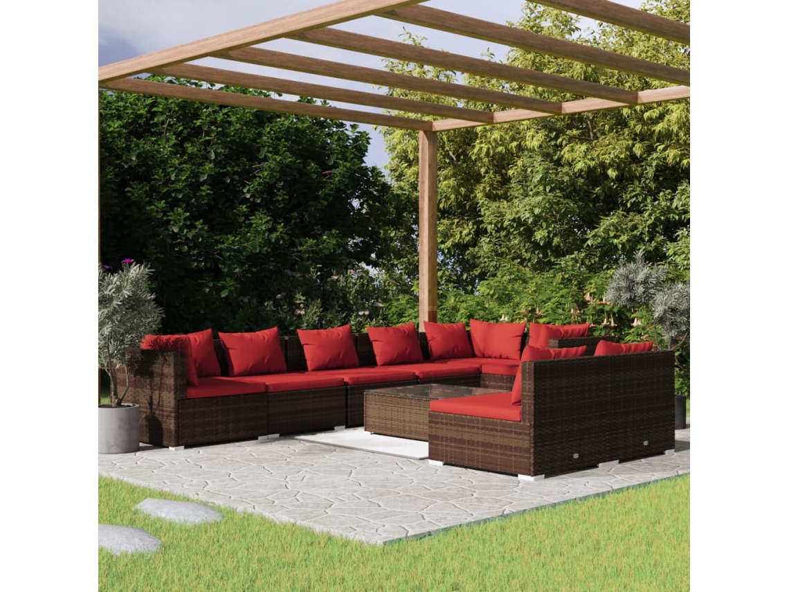 Conjunto de jardín de 9 piezas con cojines de mimbre marrón DKD Home Decor