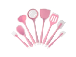 Juego de utensilios de cocina antiadherentes de silicona translúcida para cocinar y servir con estilo Nostalgia88 (1 juego, rosa)