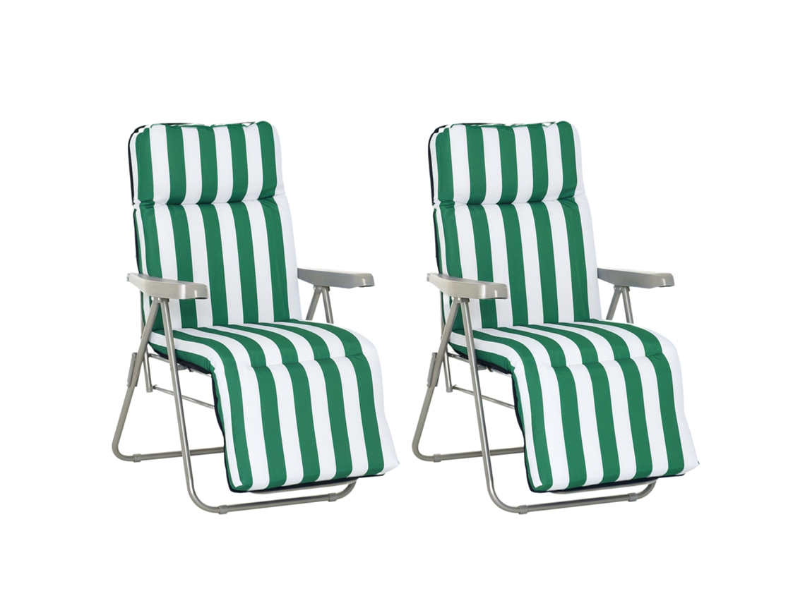 Conjunto 2 Tumbonas Jardín Plegables, Acero, 60x75x102cm, Verde+blanco