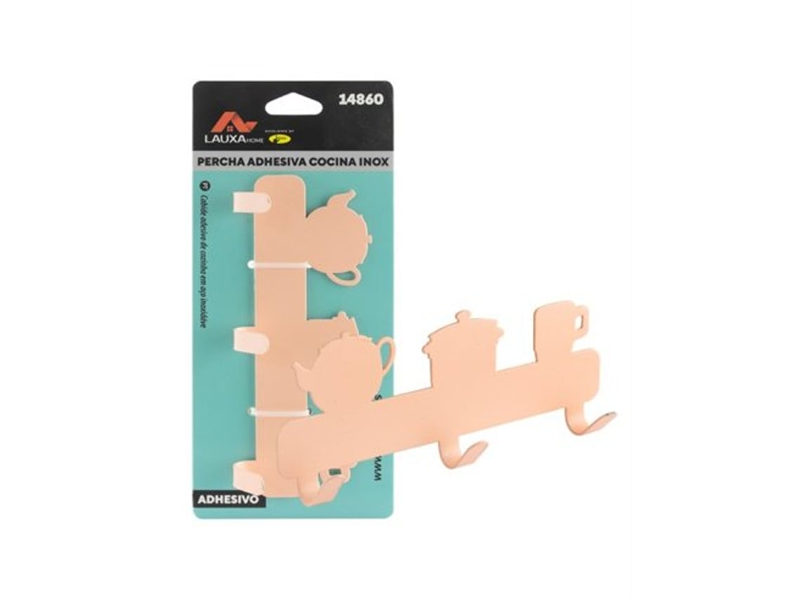 Percha adhesiva Lauxa Home con tres ganchos, acero inoxidable, 13 x 5 cm, colores surtidos