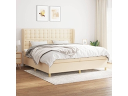 Cama Box Spring Con Colchón Tela Color Crema 200x200 Cm