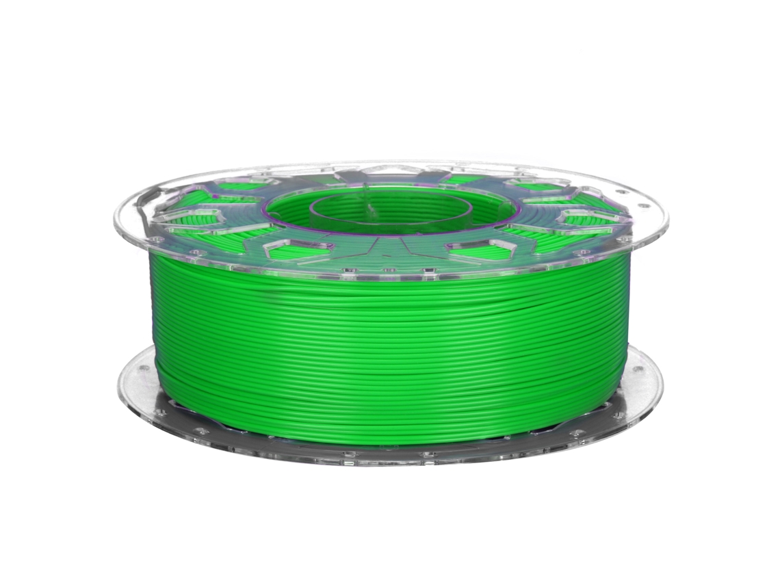 Filamento PLA de 1,75 mm para impresora 3D, baja excitación, alta resistencia, color verde.
