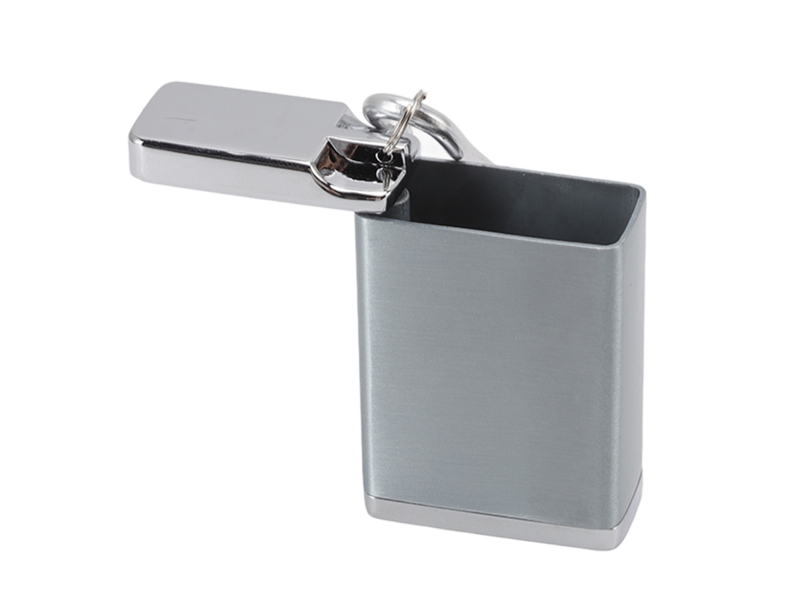 Portátil Cenicero Mini De Aleación De Zinc Ignífugo Con Tapa Y Porta Llaves Plata