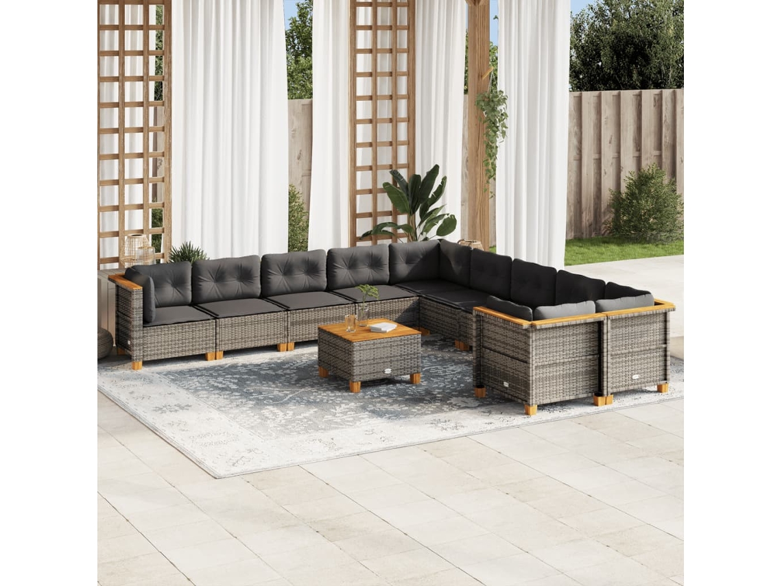 Conjunto de sofá de jardín de 11 piezas con cojines, ratán gris, DKD Home Decor