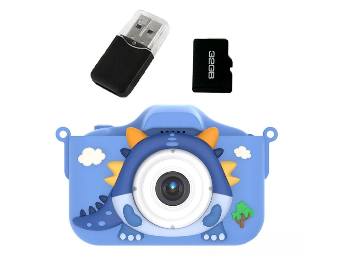 Mini cámara fotográfica HD para niños Yizhood con cámara dual para tomar fotos y grabar videos con tarjeta de 32 g azul
