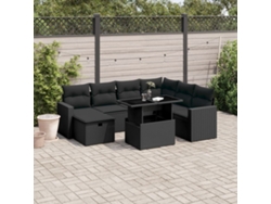 Conjunto de sofá de jardín de 8 piezas con cojines en mimbre sintético negro de DKD Home Decor