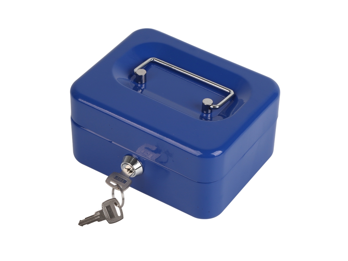 Caixa De Dinheiro Portátil Mini 6in Com Fechadura De Chave Segura Para Casa Escritório Azul
