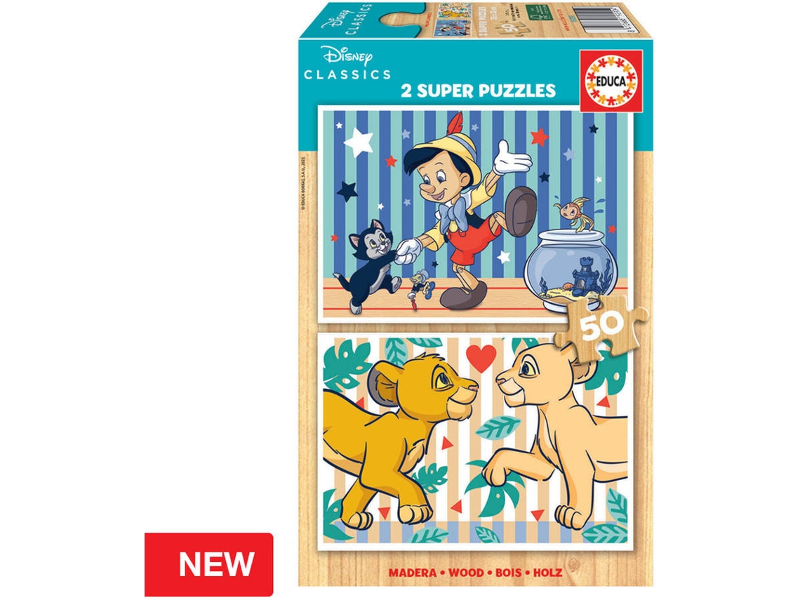 Puzzle EDUCA 2x Super Puzzle 50 Madera Disney Classics (Edad Mínima: 3 Años - 100 Piezas)