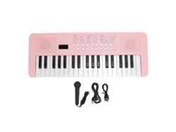 Teclado digital de 37 teclas con 200 sonidos y 200 ritmos, con micrófono, color rosa.