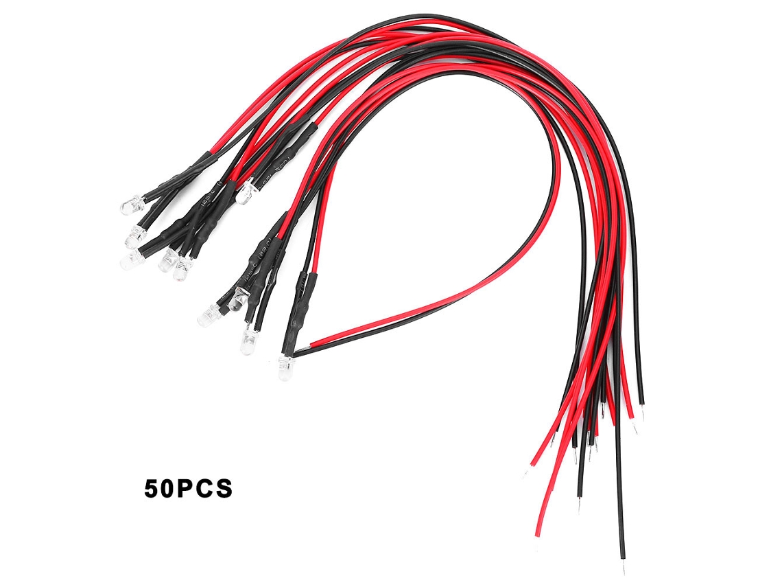 50 Diodos Led Con Cable, Cabeza Redonda, Efecto Brillante, Conector Recto, 12 V, 3 Mm