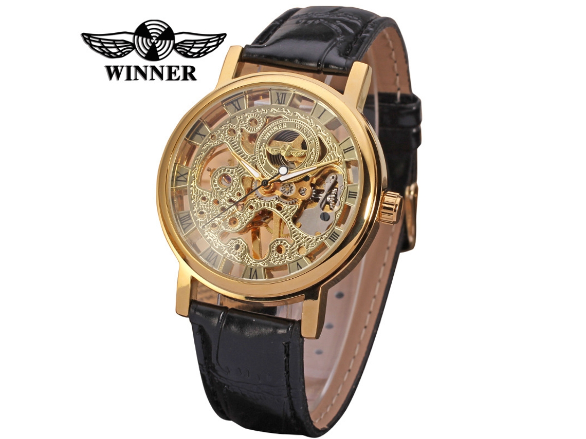 (estilo 9) Relógio Mecânico Manual Esqueleto Banhado A Ouro, Esportivo, Para Uso Profissional E Casual, Com Pulseira De Couro.