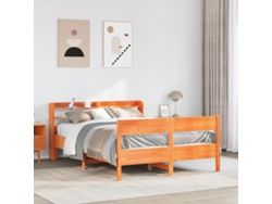 Cama Sin Colchón Madera Maciza Pino Marrón Cera 150x200 Cm
