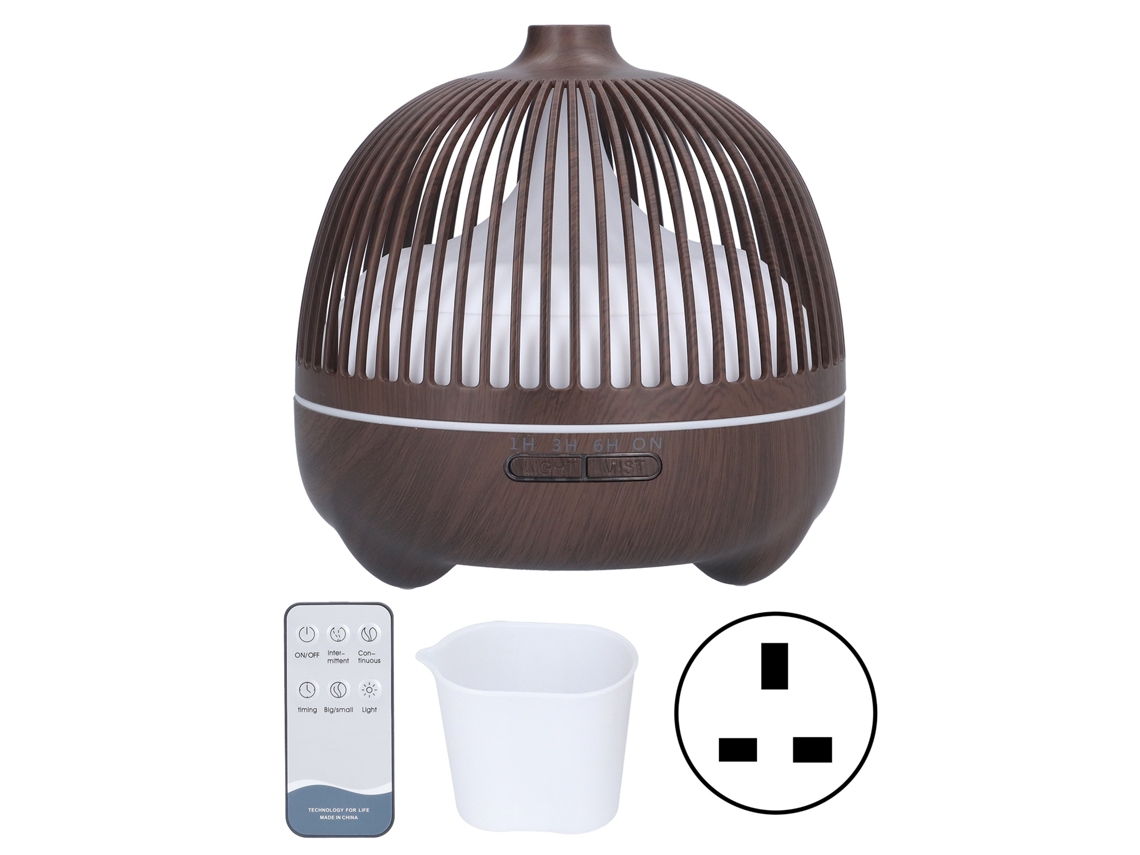Humidificador Ultrasónico Con Difusor De Aromas, Mando A Distancia, Luz Rgb, 500 Ml, Acabado En Madera Oscura, Enchufe Británico.